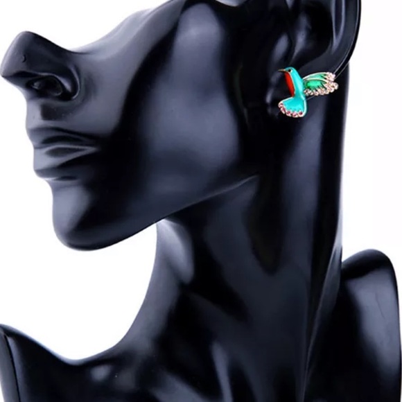 NEW Enamel Hummingbird crystal stud earrings - Picture 3 of 3